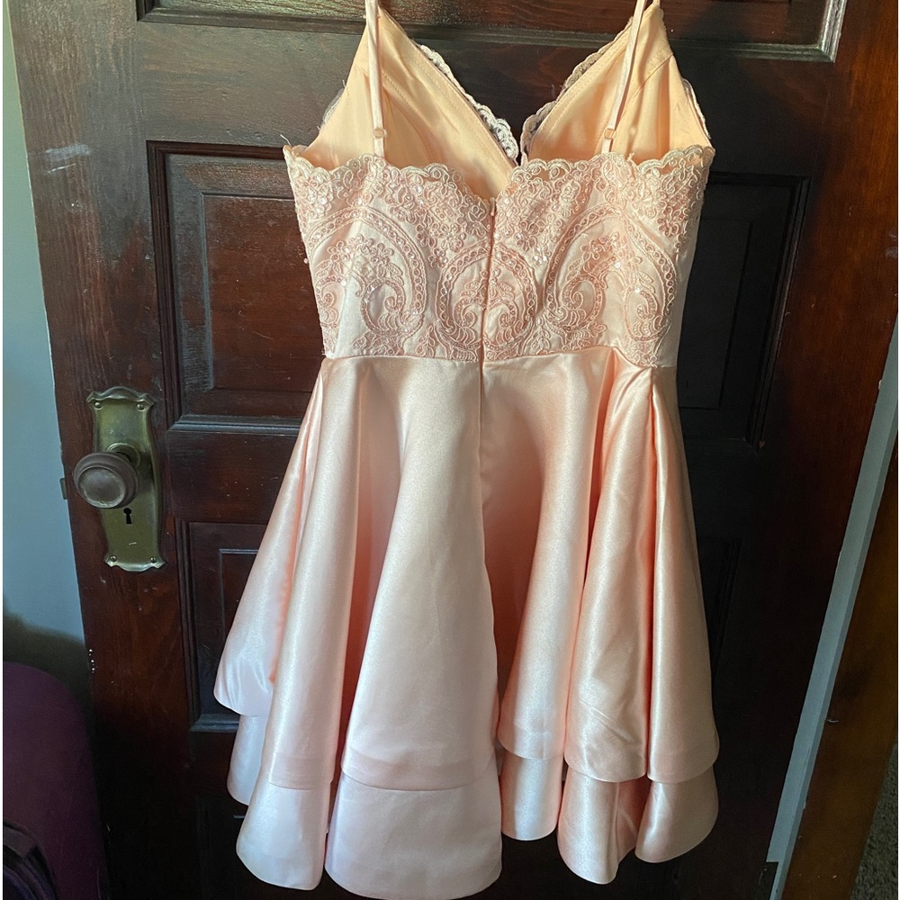 Pink Satin Lace Sequin Dress - Picture 5 of 8
